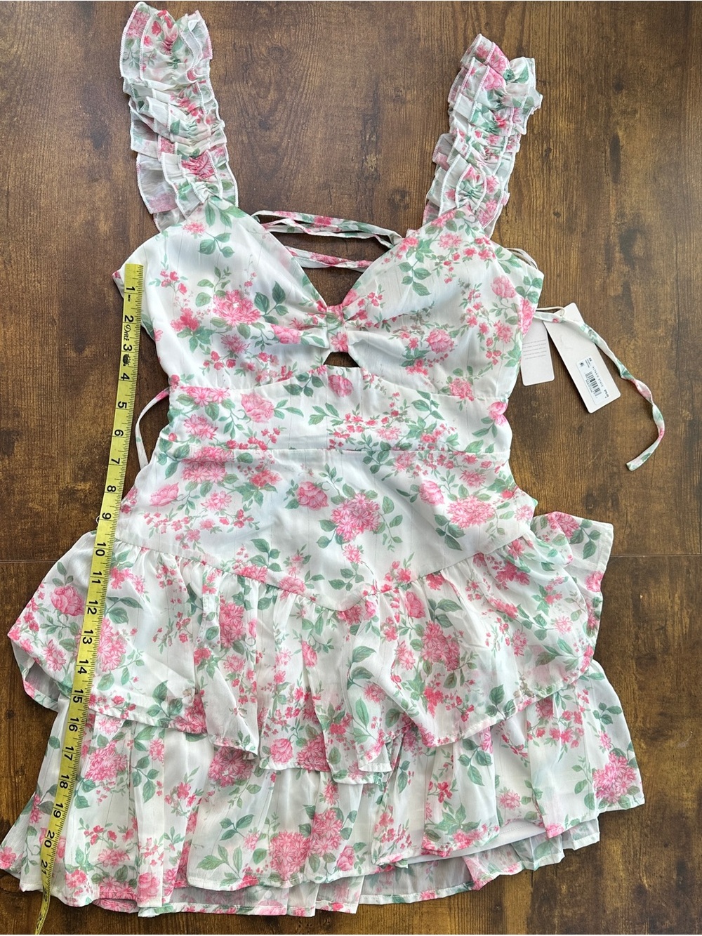 Altar'd State White Pink Floral Ruffle Mini Dress